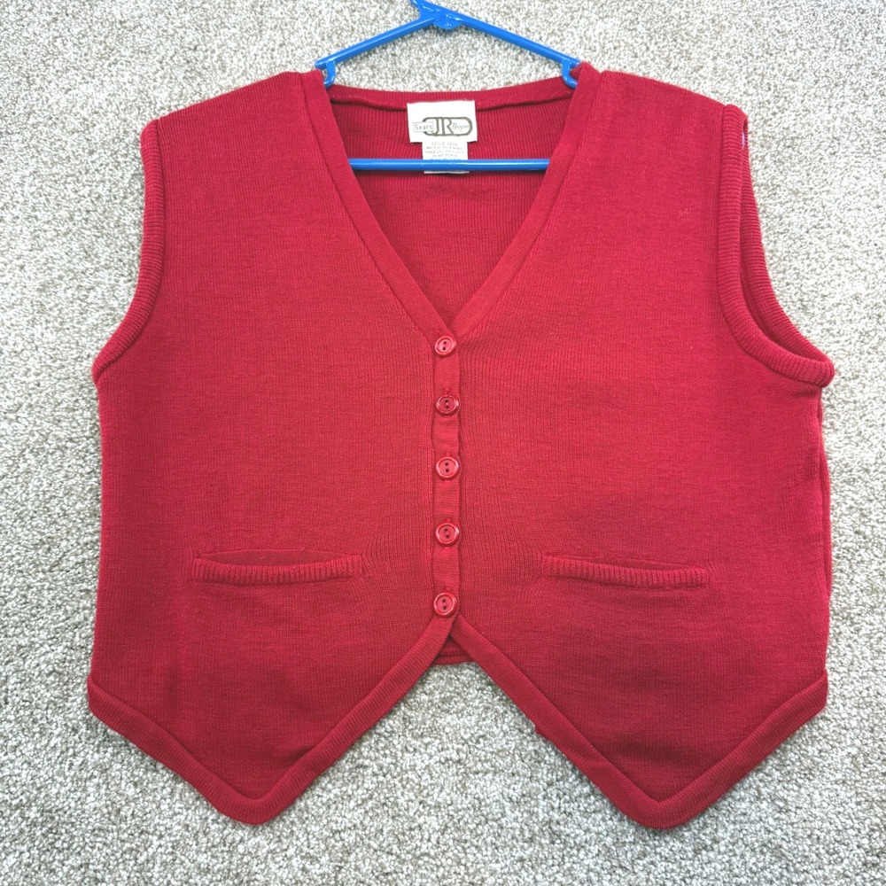 Vintage Sears Junior Bazaar Red Knit Sweater Vest Large Y2K Layering Retro